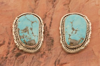 Artie Yellowhorse Rare Morenci Turquoise Sterling Silver Post Earrings